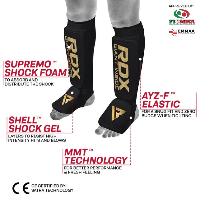 Protector de empeine de espinilla ligero acolchado con gel RDX SI MMA