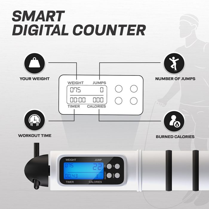 RDX CONTADOR DIGITAL DE EJERCICIOS Y QUEMA DE CALORÍAS CUERDA DE SALTAR AJUSTABLE DE 10.3 FT