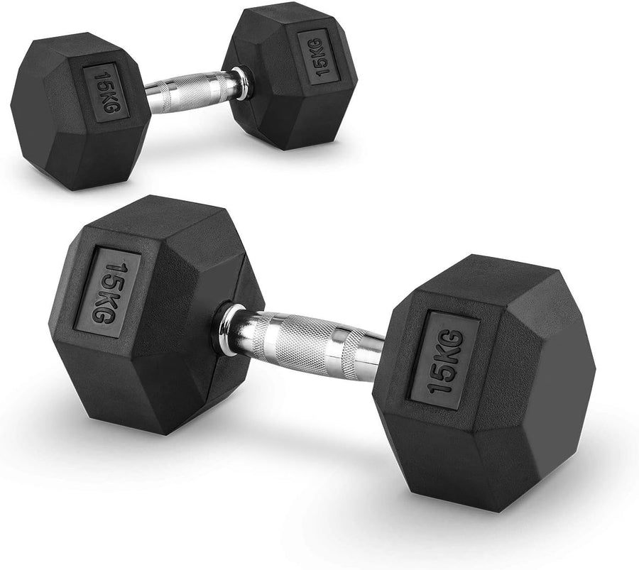 Par de mancuernas hexagonales engomadas en Bolivia - entrenamiento de fuerza - Chelo Sports