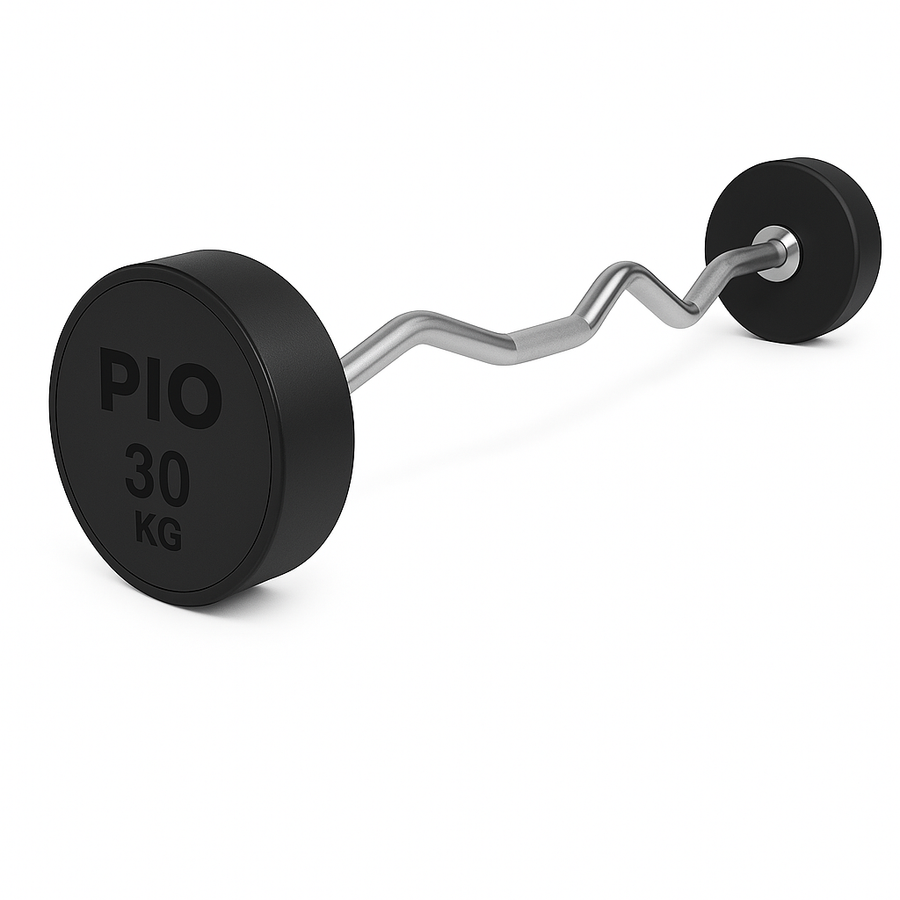 Set rubber barbell curvo PIO negro en Bolivia - 10 a 30 kg - Chelo Sports