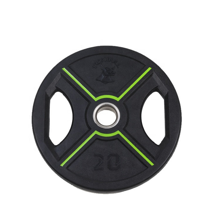 Discos de uretano Ironbull en Bolivia - disco olimpico negro con detalle verde - Chelo Sports