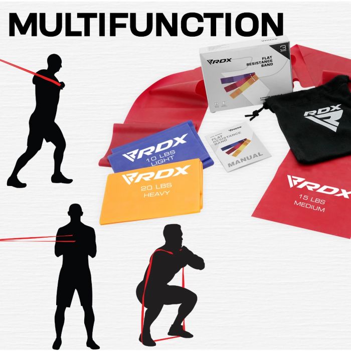 Juego de bandas planas RDX en Bolivia - banda elastica para fitness - Chelo Sports