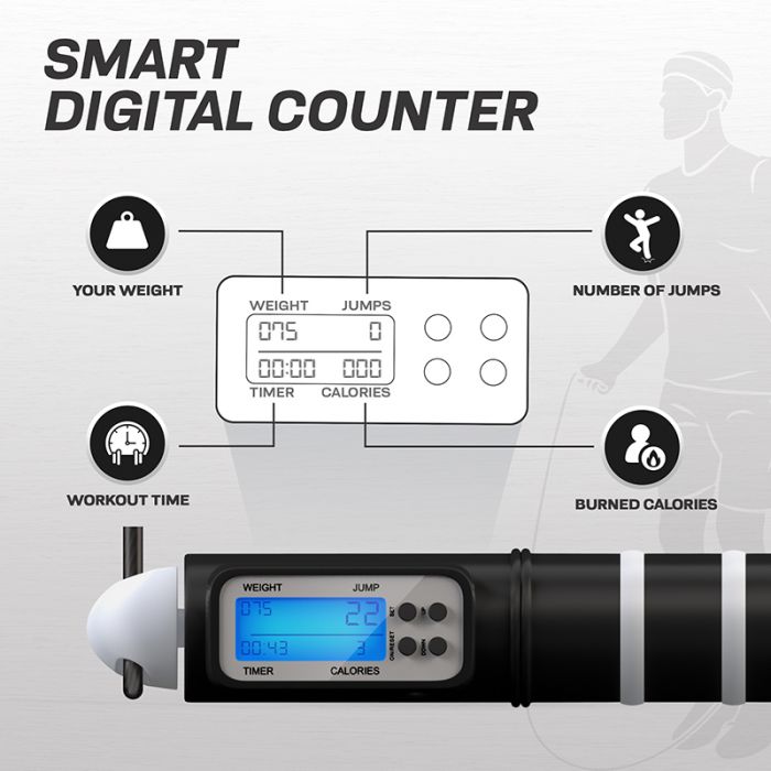 RDX CONTADOR DIGITAL DE EJERCICIOS Y QUEMA DE CALORÍAS CUERDA DE SALTAR AJUSTABLE DE 10.3 FT