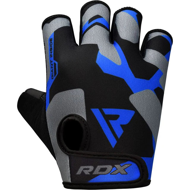 Guantes de gimnasio RDX F6 azules en Bolivia - detalle de muneca - Chelo Sports