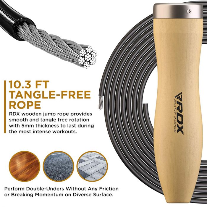 RDX W2RDX BR JUMP ROPE WITH WOODEN HANDLES 10.3 FEET