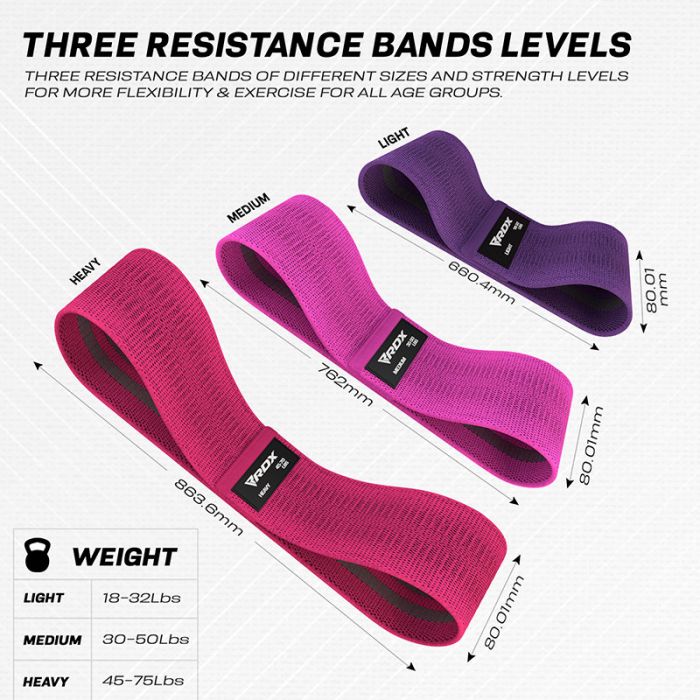 BANDAS COLOR LILA DE ENTRENAMIENTO DE RESISTENCIA DE TELA RDX DURADERAS Y VERSÁTILES