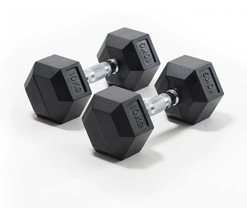 Mancuernas hexagonales de goma en Bolivia - set para gimnasio y pesas libres - Chelo Sports
