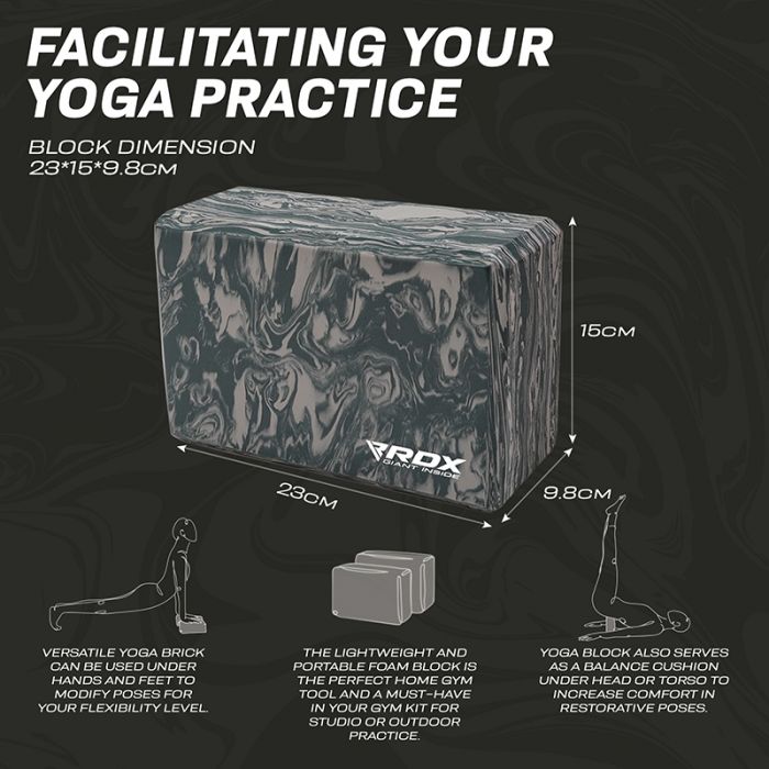RDX GB HIGH DENSITY EVA FOAM NON-SLIP YOGA BLOCK GREY