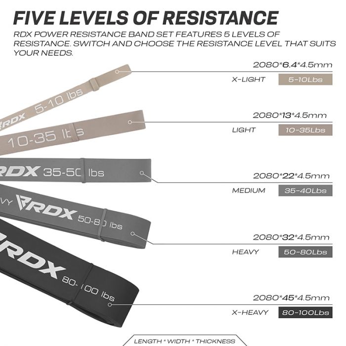 RDX MG 5 EN 1 BANDAS DE ASISTENCIA PARA DOMINADAS Y ESTIRAMIENTO CORPORAL PARA ENTRENAMIENTO DE RESISTENCIA PLOMO