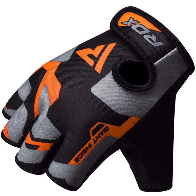 Guantes RDX F6 naranjas para pesas en Bolivia - agarre reforzado - Chelo Sports