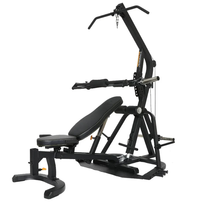 Powertec Workbench LeverGym en Bolivia - vista frontal con banco - Chelo Sports