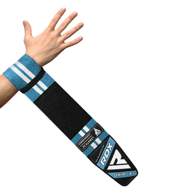 Munequeras RDX W4 celestes para pesas en Bolivia - par completo - Chelo Sports