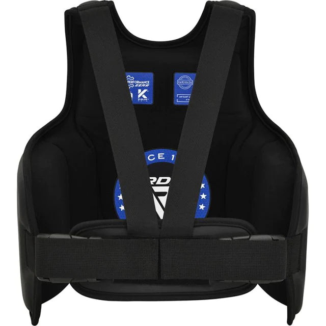 Protector corporal RDX F6 Kara azul en Bolivia - lateral reforzado - Chelo Sports