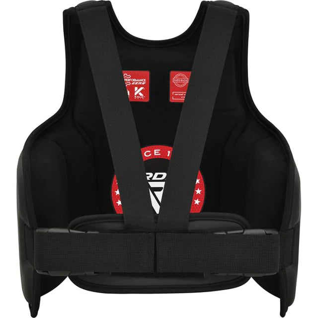 Protector corporal RDX F6 Kara rojo en Bolivia - lateral acolchado - Chelo Sports