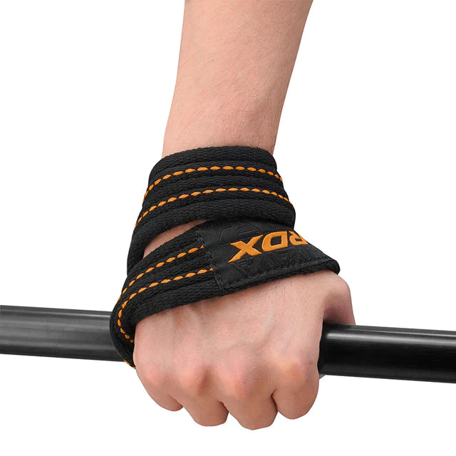 Straps RDX tipo 8 naranjas en Bolivia - detalle de forma cerrada - Chelo Sports