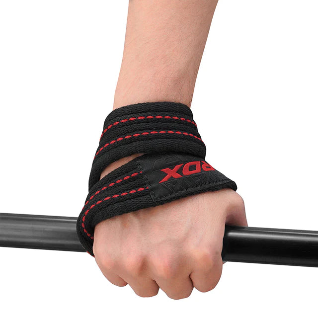 Straps RDX tipo 8 rojos en Bolivia - detalle de costura reforzada - Chelo Sports
