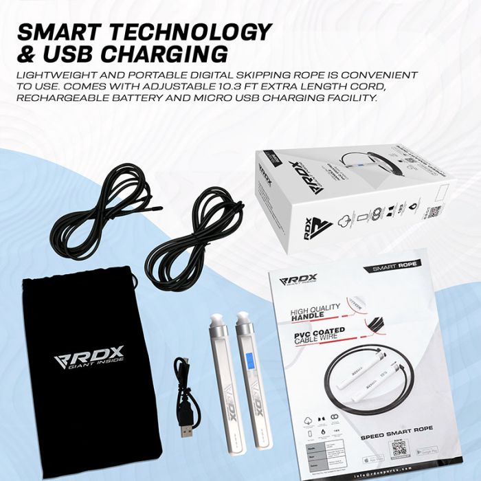 RDX 75P 10.3 FT RECHARGEABLE SMART DIGITAL COUNTER JUMP ROPE WITH USB AND APP