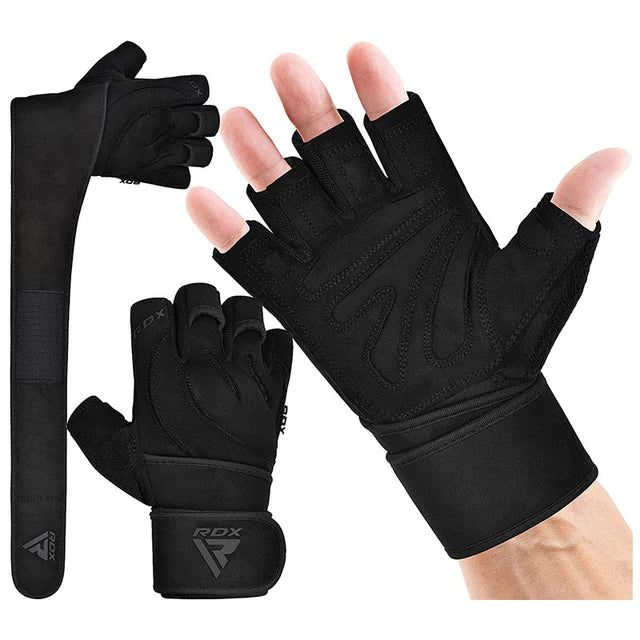 Guantes RDX L4 negros en Bolivia - vista frontal para levantamiento - Chelo Sports