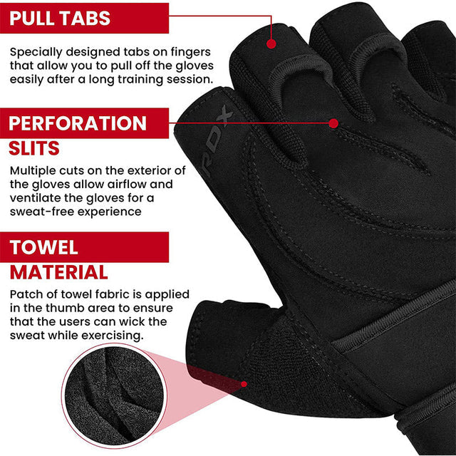 Guantes de gimnasio RDX L4 en Bolivia - detalle de dedos abiertos - Chelo Sports