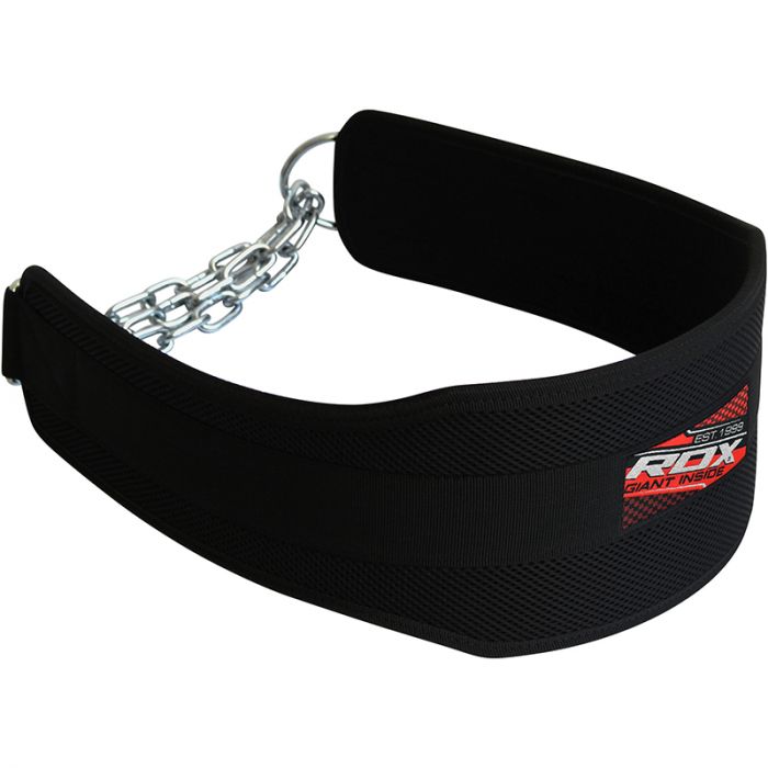 Cinturon para fondos RDX 4DP en Bolivia - detalle de cadena y soporte - Chelo Sports