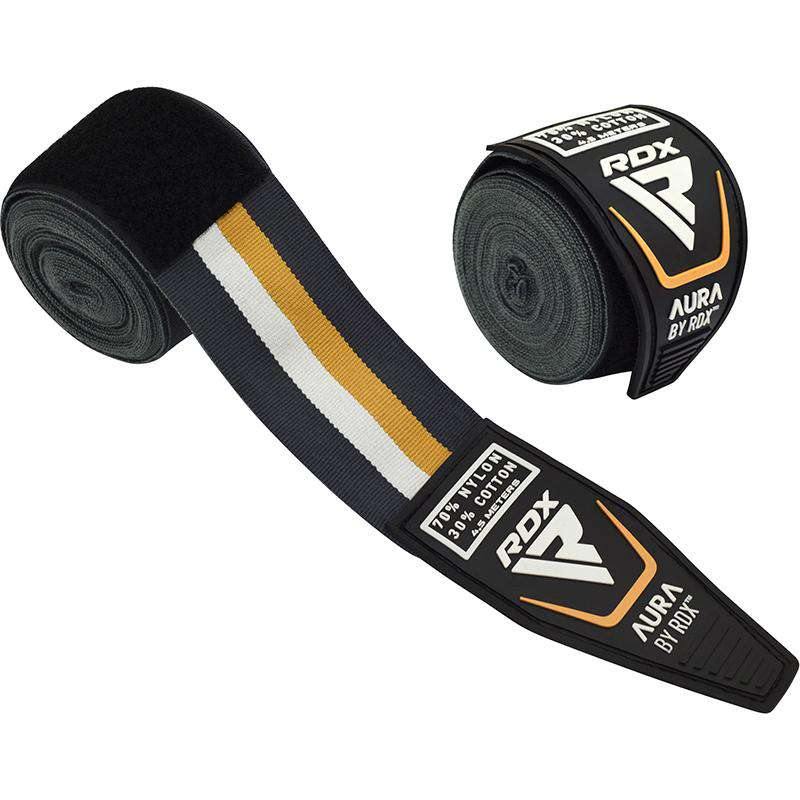 RDX T17 AURA 4.5m Pro Hand Wraps Cinta elástica para boxeo y MMA Pearl Black / White / Golden - Chelo Sports