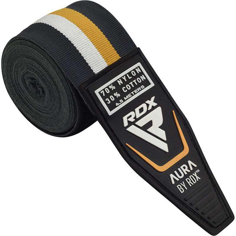 RDX T17 AURA 4.5m Pro Hand Wraps Cinta elástica para boxeo y MMA Pearl Black / White / Golden - Chelo Sports