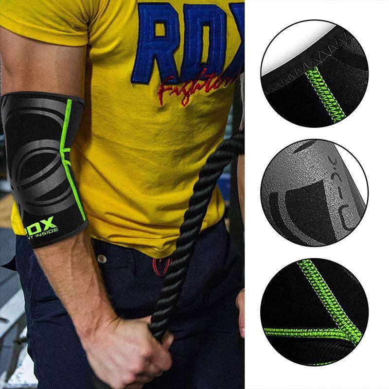 RDX E1 Codo Soporte Compresión Manga antideslizante para atletas Negro / Verde - Chelo Sports