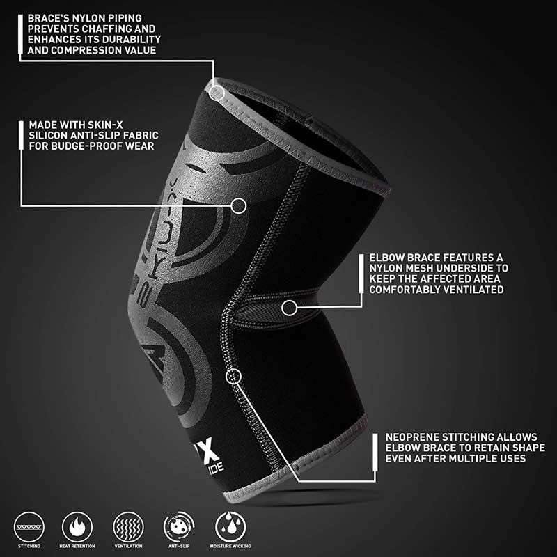 RDX E1 codera Compresión Manga antideslizante para atletas Negro / Gris - Chelo Sports