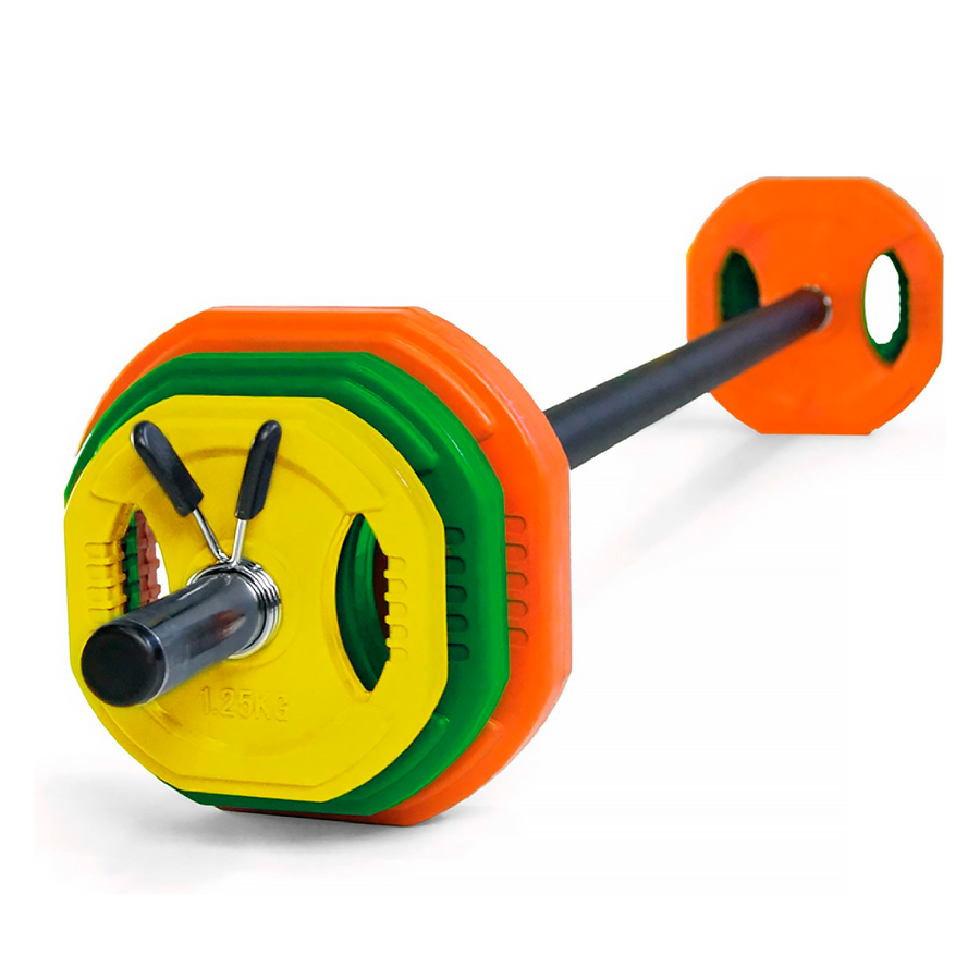 Set de pesas Power Fitness Max en Bolivia - barra con discos de colores - Chelo Sports