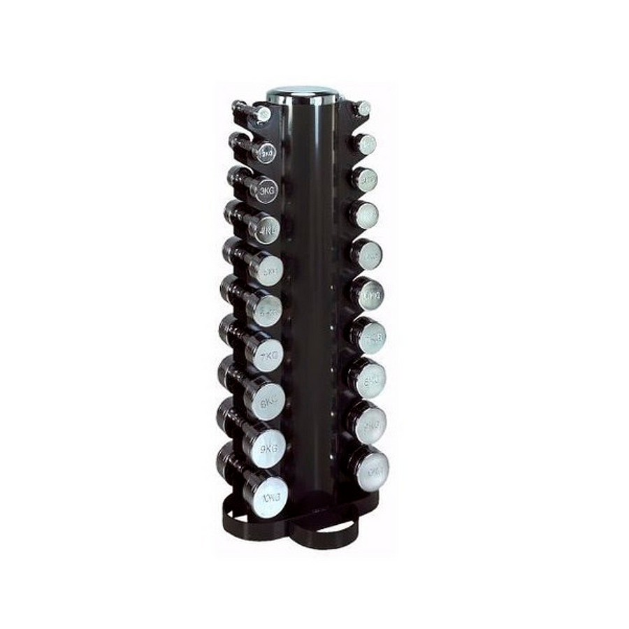 Rack para mancuernas tipo barril en Bolivia - vista lateral para gimnasio - Chelo Sports